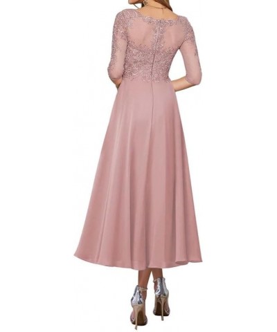 Mother of The Bride Dresses with Sleeves Lace Evening Gown Formal Dresses Tea Length Chiffon Silver $32.80 Dresses