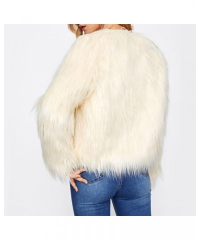 Women Faux Fur Fuzzy Crop Jacket Long Sleeve Open Front Plush Cropped Coat Winter Casual Loose Printed Warm Outwear D White $...