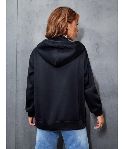 Women's Butterfly Print Drop Shoulder Zip Up Hoodie with Pockets Black $21.83 Hoodies & Sweatshirts