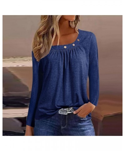 Womens Fall Tops Long Sleeve Shirts Button V Neck Blouses Dressy Casual Plain Tshirts Trendy Cute Loose Fit Tunic G-navy $7.5...