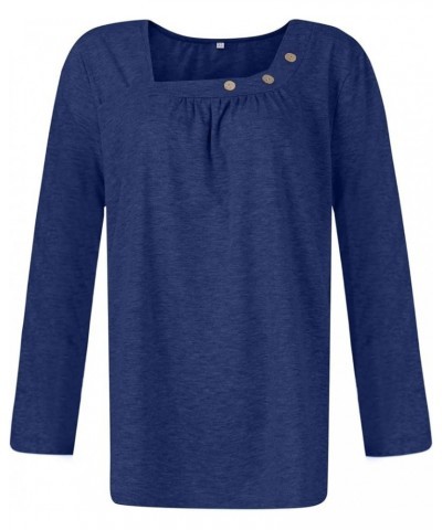 Womens Fall Tops Long Sleeve Shirts Button V Neck Blouses Dressy Casual Plain Tshirts Trendy Cute Loose Fit Tunic G-navy $7.5...