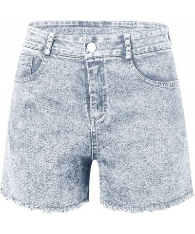 Mid Rise Jean Shorts Women Patch Casual Rolled Hem Distressed Jean Ripped Frayed Folded Cutoff Denim Shorts Light Blue Jeans ...