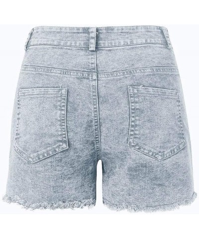 Mid Rise Jean Shorts Women Patch Casual Rolled Hem Distressed Jean Ripped Frayed Folded Cutoff Denim Shorts Light Blue Jeans ...