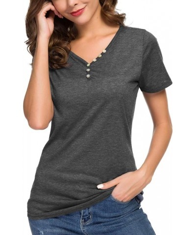 Women's Short/Long Sleeve Shirts Henley Button up T Shirt Casual Basic Tops Blouse 02 Short Sleeve 25 Dark Gray $10.14 Others