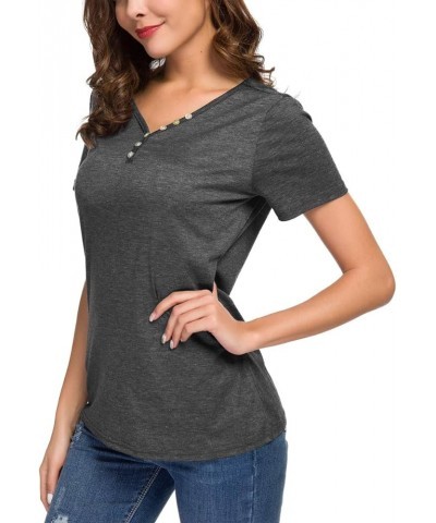 Women's Short/Long Sleeve Shirts Henley Button up T Shirt Casual Basic Tops Blouse 02 Short Sleeve 25 Dark Gray $10.14 Others