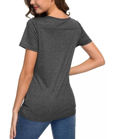 Women's Short/Long Sleeve Shirts Henley Button up T Shirt Casual Basic Tops Blouse 02 Short Sleeve 25 Dark Gray $10.14 Others