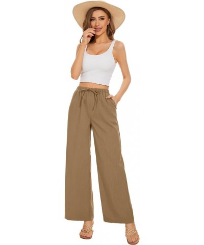 Pants for Women Elastic Waist Wide Leg Palazzo Linen Trousers Loose Fit with Pockets Khaki $20.39 Pants