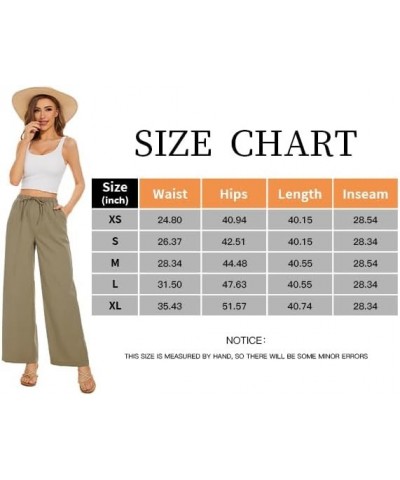 Pants for Women Elastic Waist Wide Leg Palazzo Linen Trousers Loose Fit with Pockets Khaki $20.39 Pants