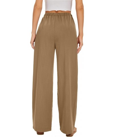 Pants for Women Elastic Waist Wide Leg Palazzo Linen Trousers Loose Fit with Pockets Khaki $20.39 Pants