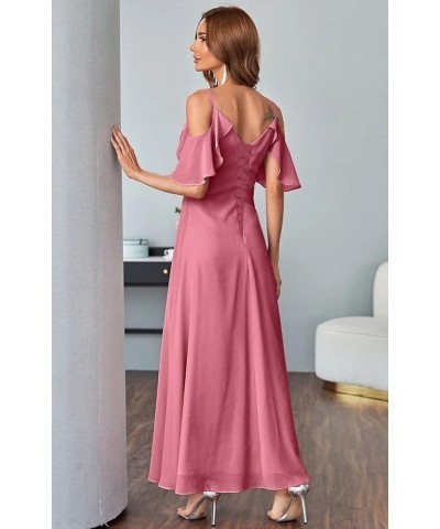 Women's Cold Shoulder Chiffon Bridesmaid Dresses Long with Slit Formal Party Dress for Junior SK95 Blush Pink $25.30 Dresses