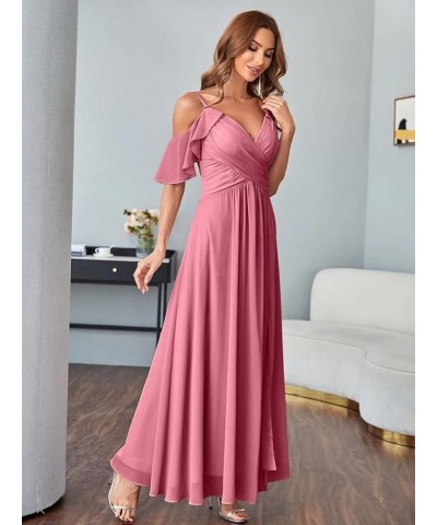 Women's Cold Shoulder Chiffon Bridesmaid Dresses Long with Slit Formal Party Dress for Junior SK95 Blush Pink $25.30 Dresses