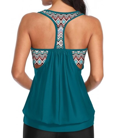 Womens Blouson Tankini Tops Only Double Up Swim Tops Sporty Bathing Suit Top No Bottoms Dark Blue $12.54 Swimsuits