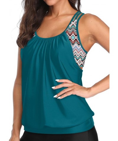 Womens Blouson Tankini Tops Only Double Up Swim Tops Sporty Bathing Suit Top No Bottoms Dark Blue $12.54 Swimsuits