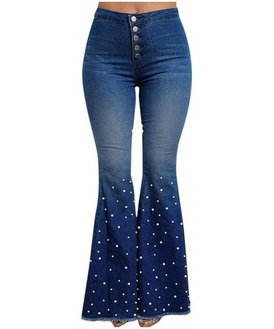 Bell Bottom Jeans for Women Skinny Flared Pants Autumn Casual Beaded The New Trousers Long Jeans Blue $7.71 Jeans