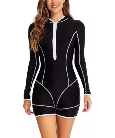 Women's One Piece Swimsuit Long Sleeve Rash Guard Boyleg Athletic Swimwear Bathing Suit Black / White 3 $14.00 Swimsuits
