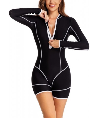 Women's One Piece Swimsuit Long Sleeve Rash Guard Boyleg Athletic Swimwear Bathing Suit Black / White 3 $14.00 Swimsuits