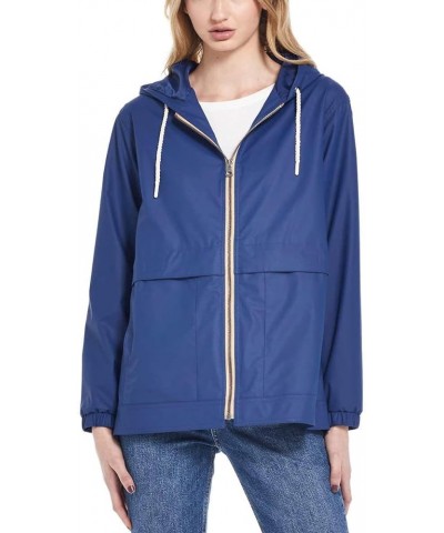 Womens Waterproof Coated Rain Jacket with Hood -Light Windbreaker Raincoat for Women-Hooded Rain Slicker Twilight Blue $21.00...