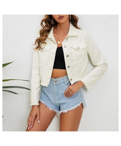 Women's Fashion Denim Jacket Coats 2023 Fall Shacket Long Sleeve Lapel Button down Boyfriend Jean Jacket with Pockets A37 Whi...