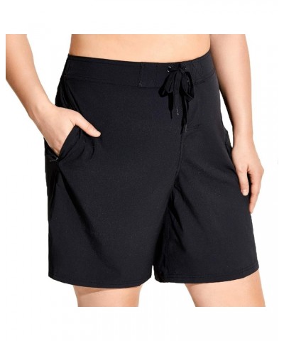Women's Athletic Plus Size Swim Board Quick Dry Shorts with Pocket (Plus Size) Black $15.00 Swimsuits