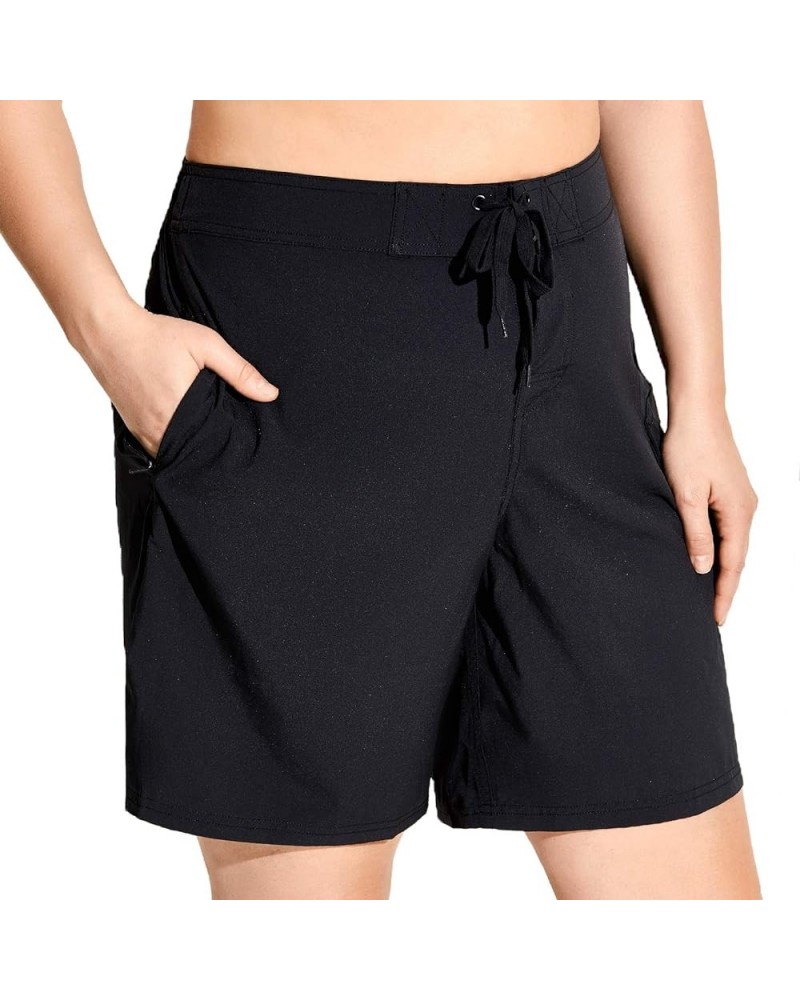 Women's Athletic Plus Size Swim Board Quick Dry Shorts with Pocket (Plus Size) Black $15.00 Swimsuits