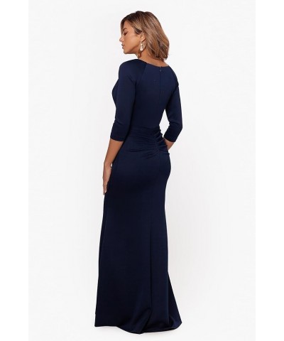 Women's Long 3/4 Sleeve V-Neck Side Ruched Gown (Reg and Petite) Midnight $106.26 Dresses