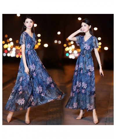 Women's Short Sleeve Floral Bohemian Maxi Dress Blue Lotus $24.74 Dresses