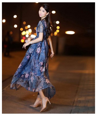 Women's Short Sleeve Floral Bohemian Maxi Dress Blue Lotus $24.74 Dresses