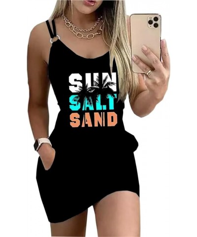Live Simple Coconut Tree Color Block Pocket Mini Dress Women Summer Beach Sleeveless Strap Tshirt Black2 $13.24 Swimsuits
