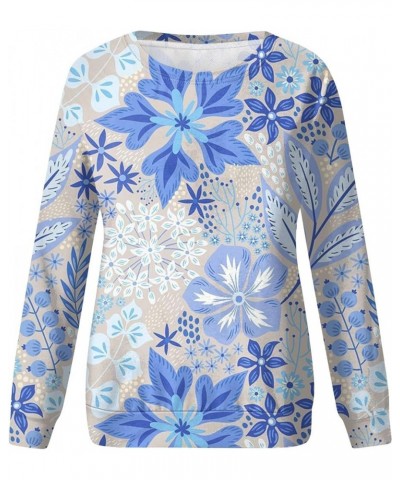 Womens Workout Tops,Women's Casual Fashion Floral Print Long Sleeve O-Neck Pullover Top Blouse 2-light Blue $8.80 Blouses