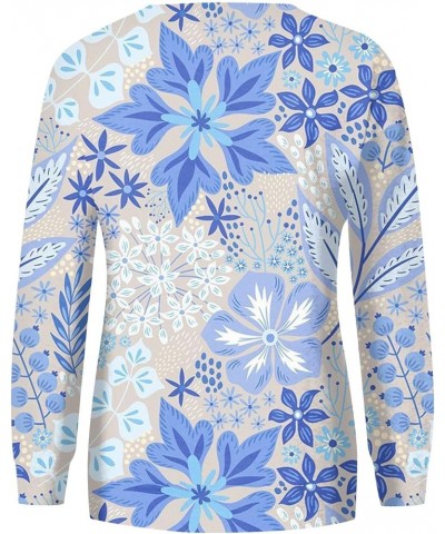 Womens Workout Tops,Women's Casual Fashion Floral Print Long Sleeve O-Neck Pullover Top Blouse 2-light Blue $8.80 Blouses