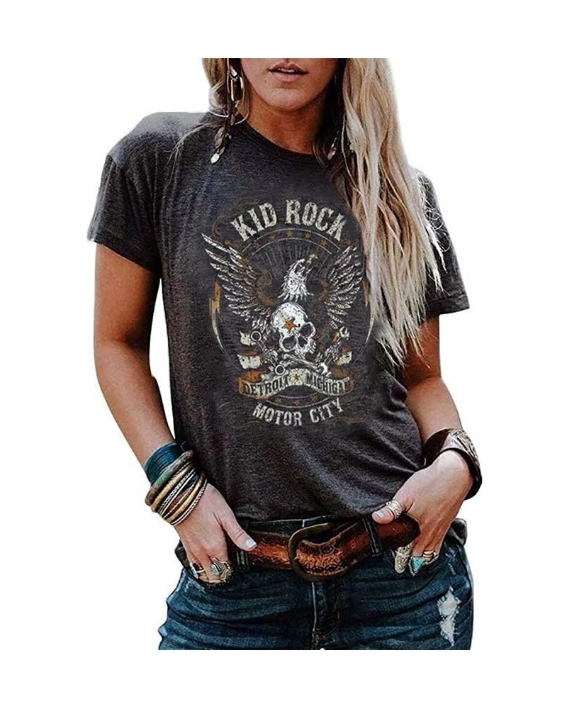 Rock Music Shirt for Women Skeleton Eagle Graphic Tank Top Vintage Country Country Music Skull Top Dark Gray2 $8.99 Tanks