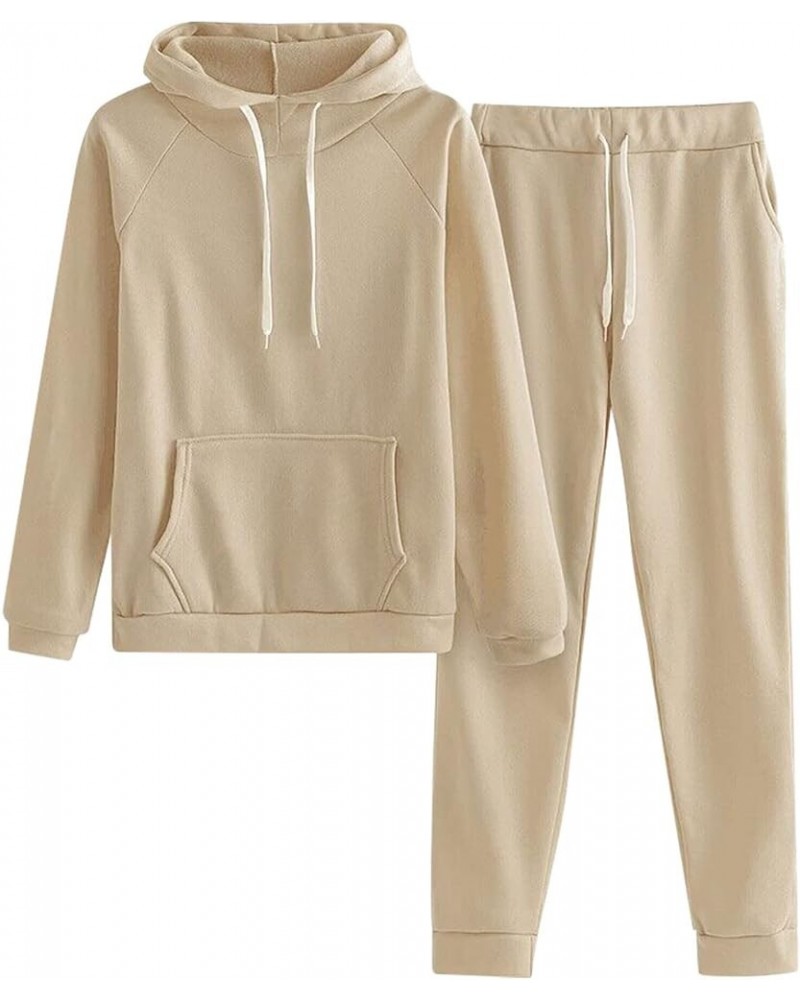 Women Pullover Hoodie Pockets Sweatpants Sport Jogger Sweatsuit D-khaki $9.17 Hoodies & Sweatshirts