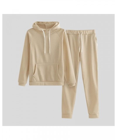 Women Pullover Hoodie Pockets Sweatpants Sport Jogger Sweatsuit D-khaki $9.17 Hoodies & Sweatshirts