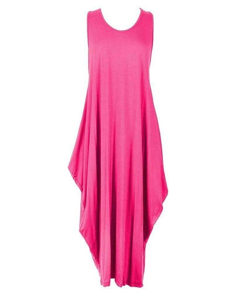 Ladies Womens Sleeveless Italian Lagenlook Tulip Parachute Summer Midi Dress Top Cerise $24.74 Activewear