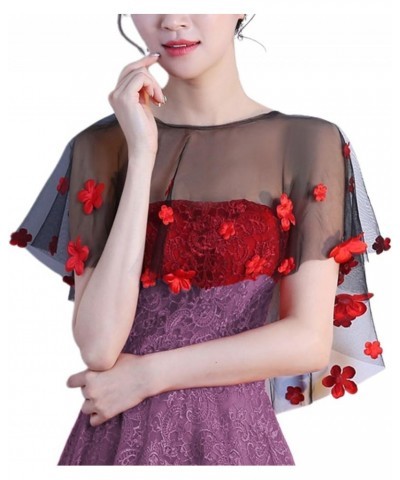 Women's Sheer Shrug Lace Bolero Poncho Wedding Summer Lightweight Elegant Mesh Embroidered Capelet Black Red 01 $12.87 Sweaters