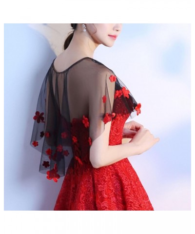 Women's Sheer Shrug Lace Bolero Poncho Wedding Summer Lightweight Elegant Mesh Embroidered Capelet Black Red 01 $12.87 Sweaters