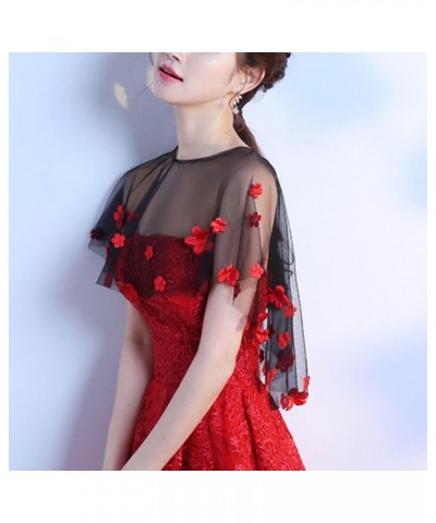 Women's Sheer Shrug Lace Bolero Poncho Wedding Summer Lightweight Elegant Mesh Embroidered Capelet Black Red 01 $12.87 Sweaters