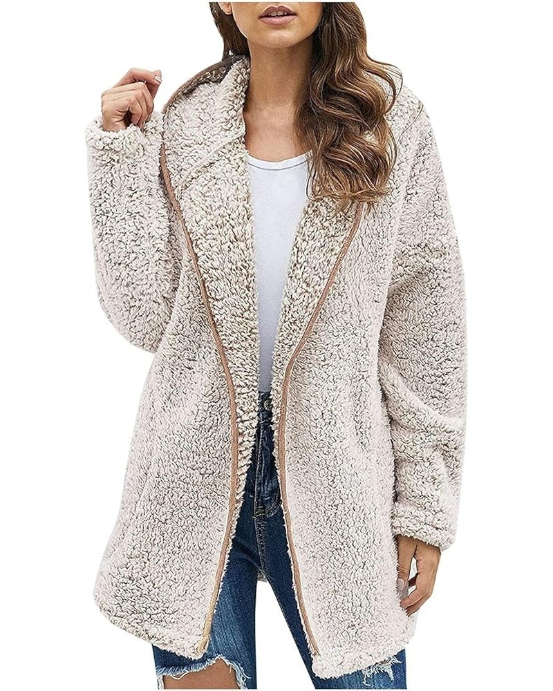 Womens Fleece Jacket Winter Fuzzy Sherpa Lined Open Front Long Cardigan Coats Thermal Hooded Jackets with Pockets M-khaki $10...