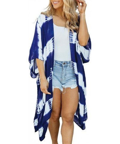 Women's Long Sleeve Lightweight Striped Kimono Loose Cardigan Casual Beach Wear Outfit Cover Up Blue 9199 $13.19 Swimsuits