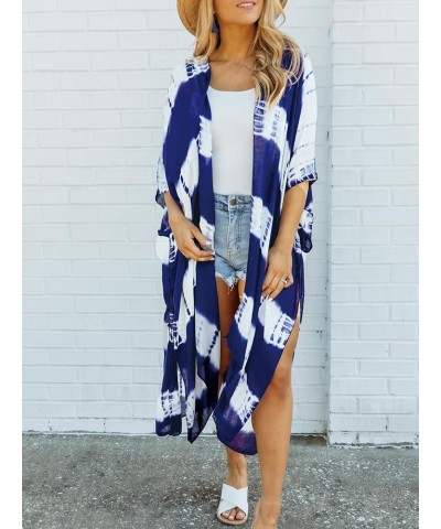 Women's Long Sleeve Lightweight Striped Kimono Loose Cardigan Casual Beach Wear Outfit Cover Up Blue 9199 $13.19 Swimsuits