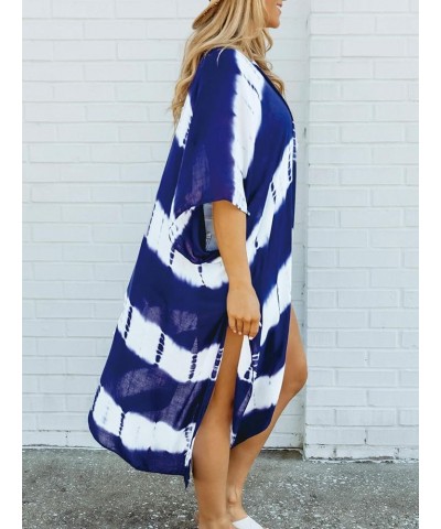 Women's Long Sleeve Lightweight Striped Kimono Loose Cardigan Casual Beach Wear Outfit Cover Up Blue 9199 $13.19 Swimsuits