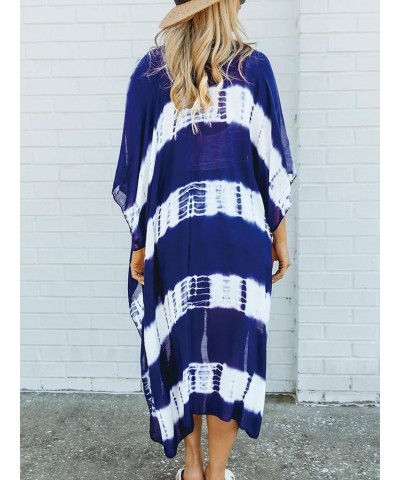 Women's Long Sleeve Lightweight Striped Kimono Loose Cardigan Casual Beach Wear Outfit Cover Up Blue 9199 $13.19 Swimsuits