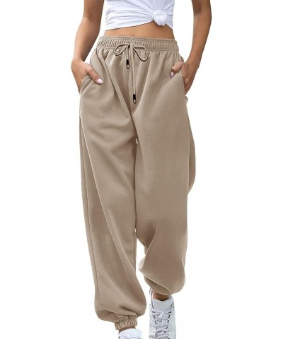 Women Baggy Sweatpants Cinch Bottom Joggers Pants Drawstring High Waisted Athletic Fit Lounge Trousers with Pockets A4-khaki~...