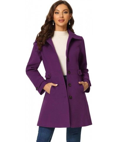 Women's Winter Classic Outwear Overcoat with Pockets Single Breasted Pea Coat Purple $35.26 Coats