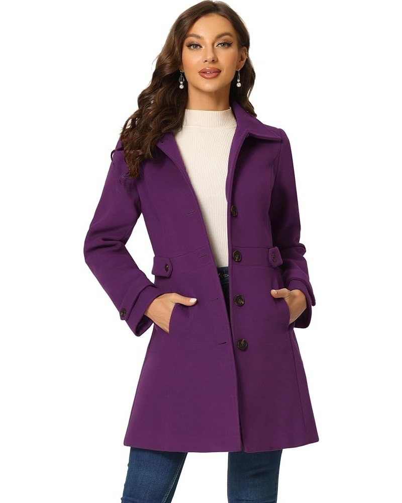 Women's Winter Classic Outwear Overcoat with Pockets Single Breasted Pea Coat Purple $35.26 Coats