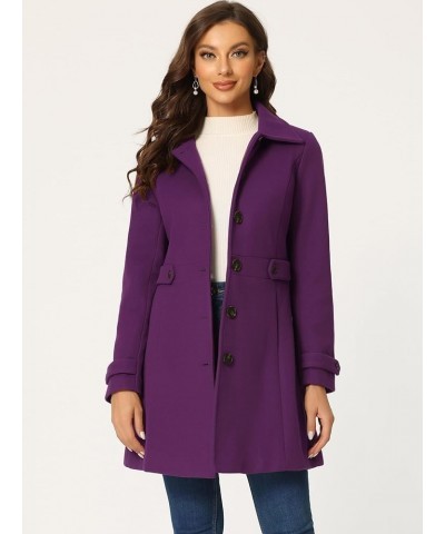 Women's Winter Classic Outwear Overcoat with Pockets Single Breasted Pea Coat Purple $35.26 Coats