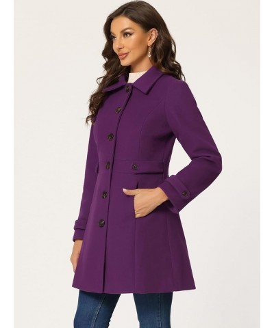 Women's Winter Classic Outwear Overcoat with Pockets Single Breasted Pea Coat Purple $35.26 Coats