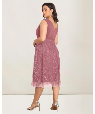 Plus Size Dresses for Women Wedding Guest V Neck Sleeveless Contrast Mesh Evening Midi Dress Orchid $32.16 Dresses