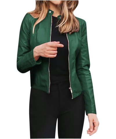 Women Leather Jacket Zip Snap Stand Collar Long Sleeve Outwear Cool Slim Jacket Coat for Vacation Daily Womens De F-green $27...