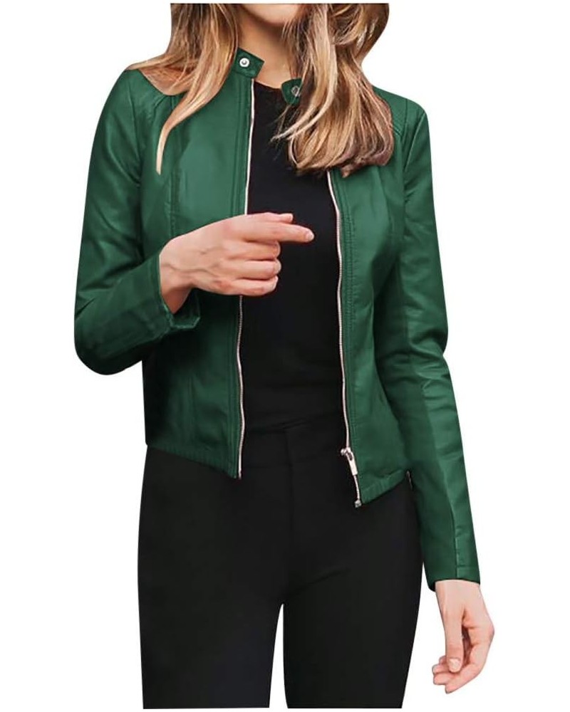 Women Leather Jacket Zip Snap Stand Collar Long Sleeve Outwear Cool Slim Jacket Coat for Vacation Daily Womens De F-green $27...